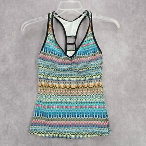 N by Next Blue Print Racerback Padded Swimwear Tankini Tank Top Small 32 B/C‎